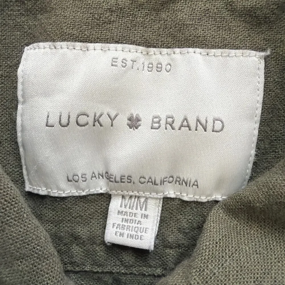 Lucky Brand Jacket Shacket Women’s Medium Olive Green Linen Blend Button Front - Picture 3 of 8